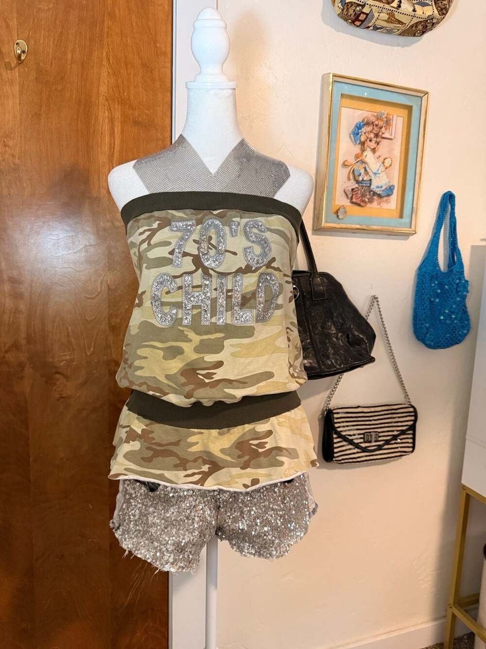 Jolie & Beau Camouflage '70'S CHILD' Sequin Tube Top Size L